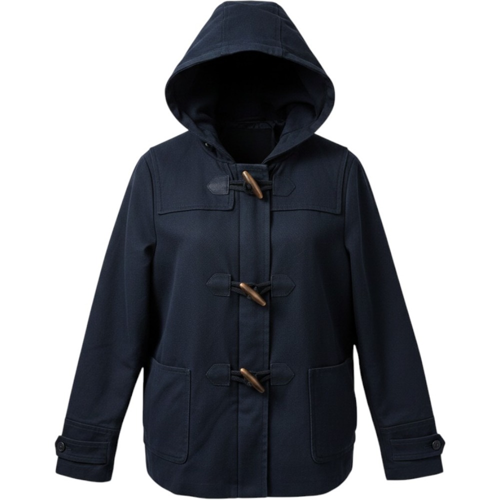 Banana Republic Navy Blue Duffle Coat Hooded Toggle Jacket Polka Dot Lining L